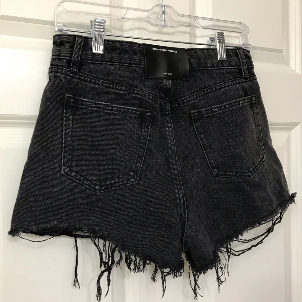 New Alexander Wang Bite High Rise Denim Shorts Rigid Black Jean Cut Off 28 - Picture 7 of 13